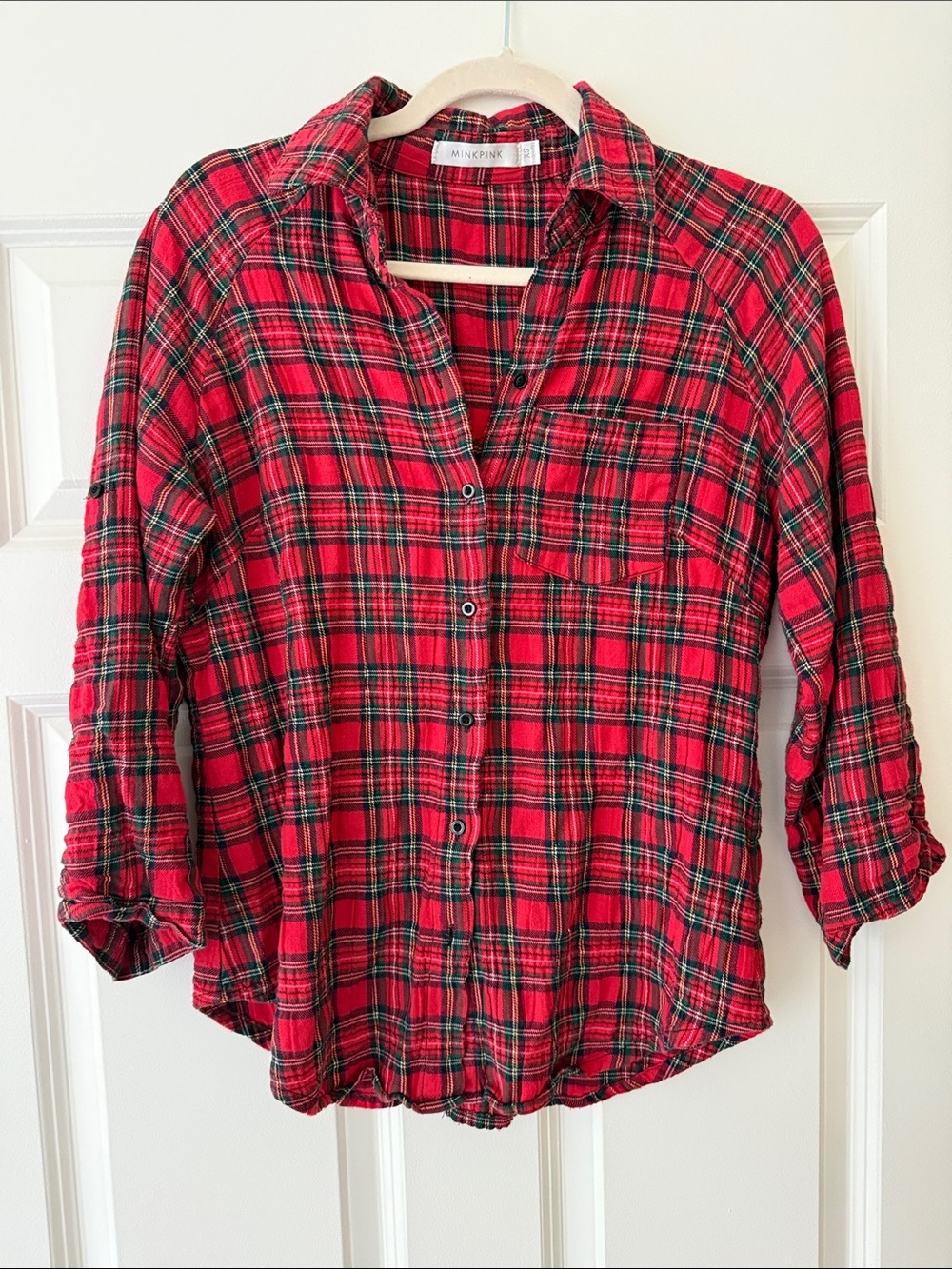 MINKPINK Cotton Plaid Button-Down